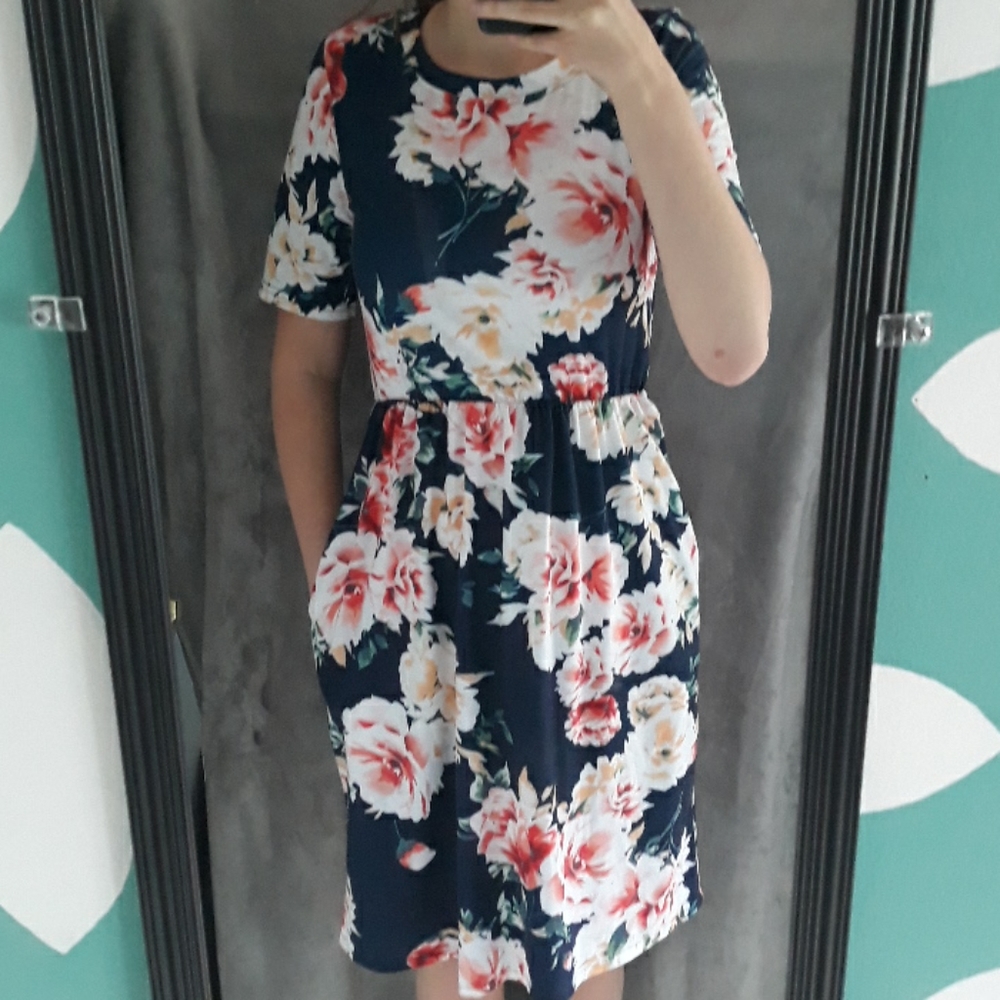 Navy floral midi dress